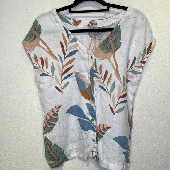 Cynthia Rowley 100% linen leaf back button down size Medium never worn - Picture 4 of 6